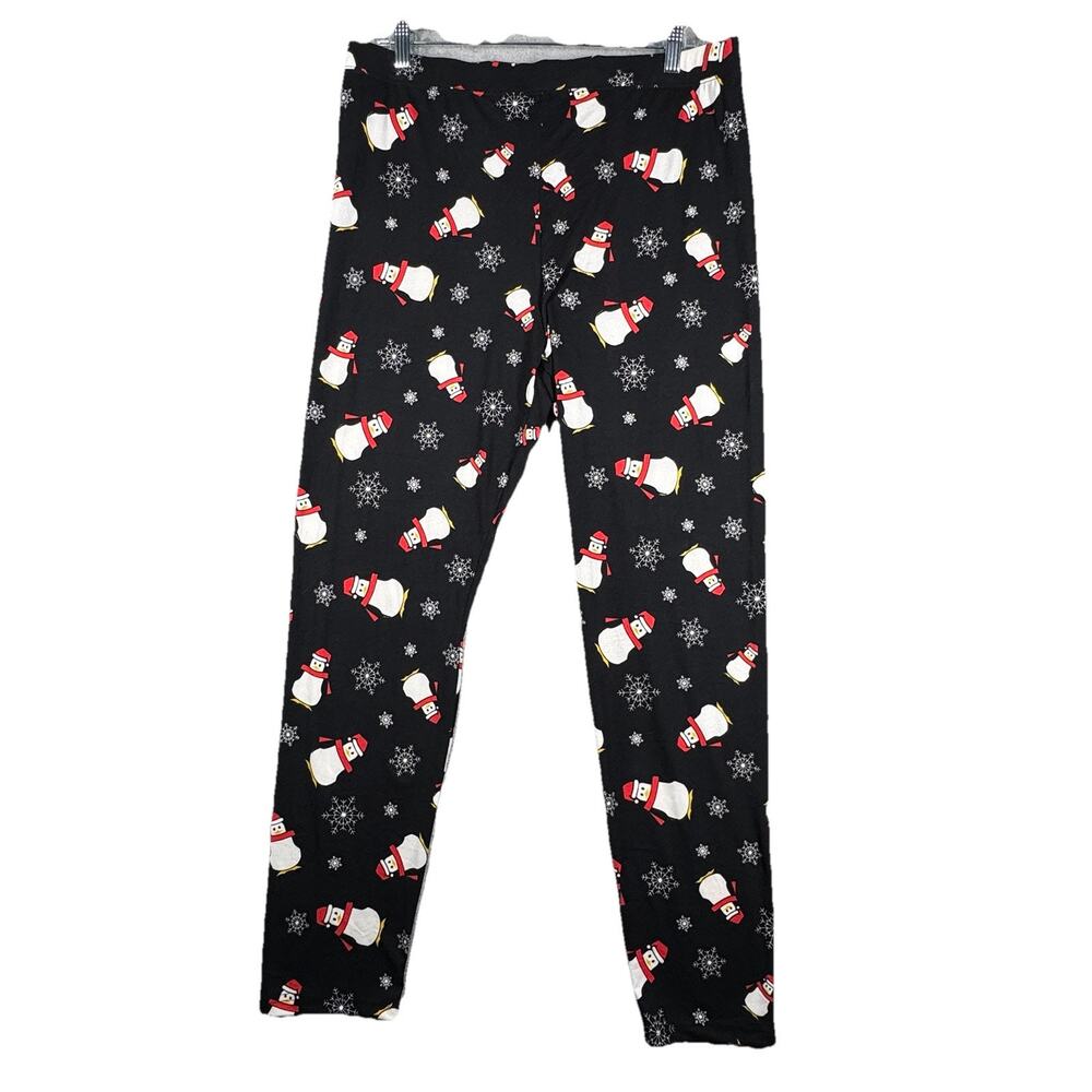 Chances Pajama Pants‎ Womens 2X Black Red Snowman Sleepwear Casual Loungewear